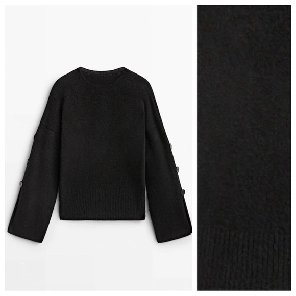 NWOT. Massimo Dutti Limited Edition Black Wool Blend Sweater. Size M.
